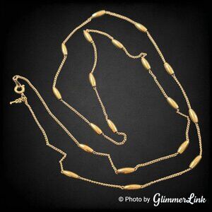 Vintage Trifari Dainty Oval Station Gold Tone Beaded Necklace